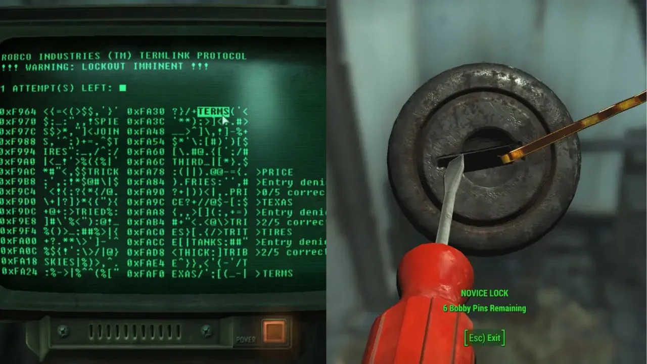 Мини-игра взлома в Fallout 4: шпилька и отвёртка в личинке замка