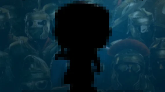 Затемнённая фигурка Funko Pop на синем фоне в стиле Fallout