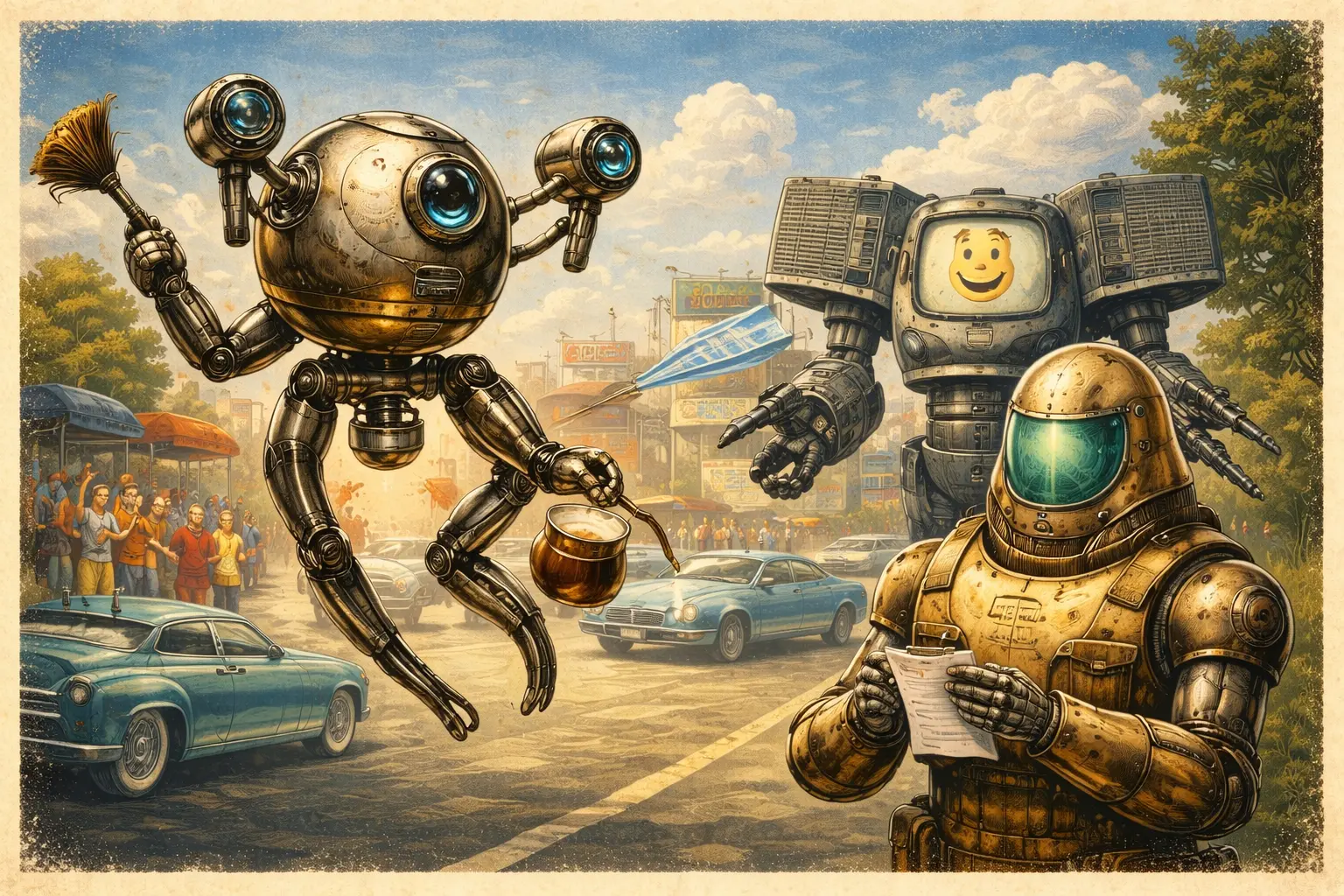 Protectron и Mister Handy в довоенной Америке Fallout